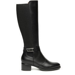 Botas tacón Nero Giardini negras de piel y tejido con hebilla decorativa