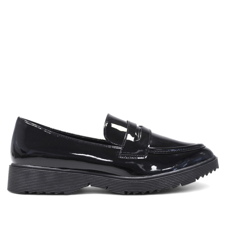 Zapatos planos negros efecto charol de corte clásico sin cordones - Querol online