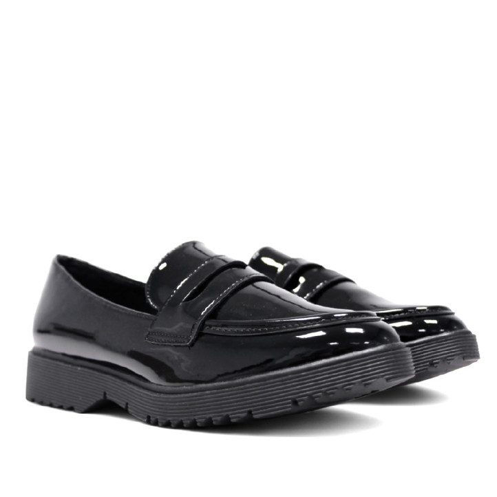 Zapatos planos negros efecto charol de corte clásico sin cordones - Querol online