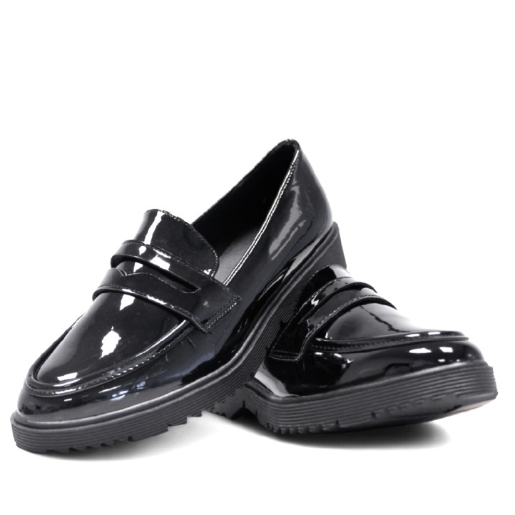 Zapatos planos negros efecto charol de corte clásico sin cordones - Querol online