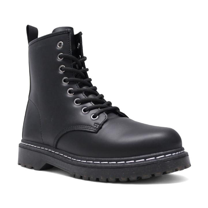 Botines planos negros estilo militar con cierrre con cordón y cremallera - Querol online