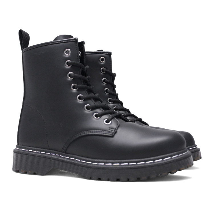 Botines planos negros estilo militar con cierrre con cordón y cremallera - Querol online