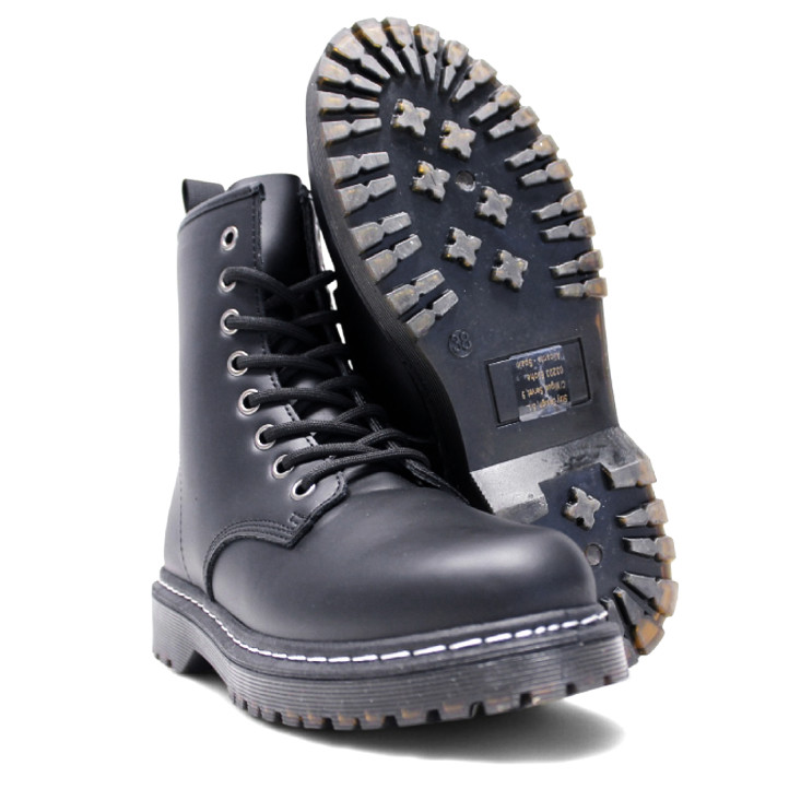 Botines planos negros estilo militar con cierrre con cordón y cremallera - Querol online