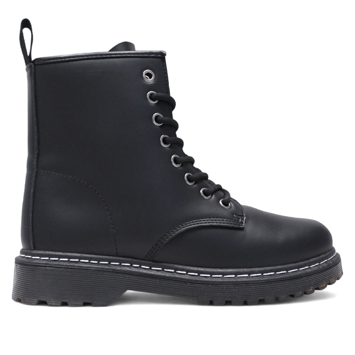 Botines planos negros estilo militar con cierrre con cordón y cremallera - Querol online