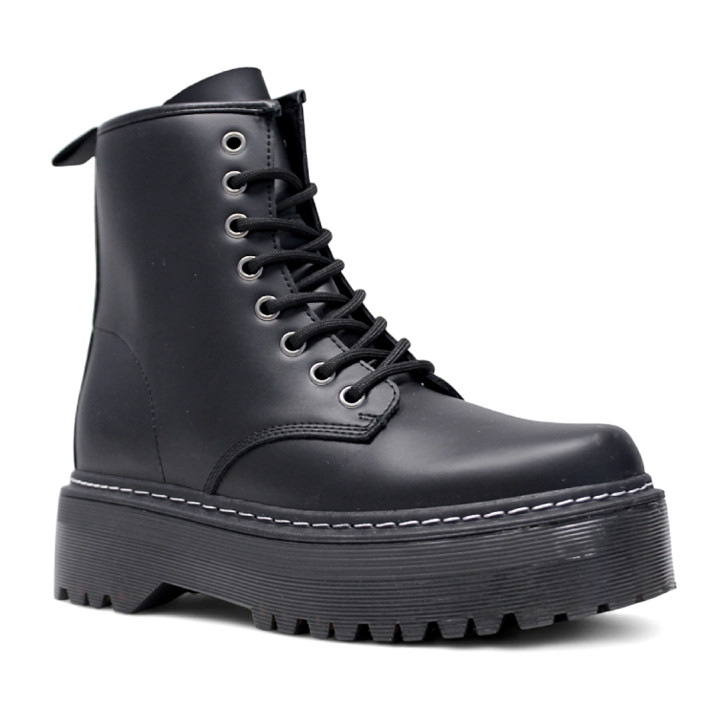 Botines plataforma negros de estilo militar con plataforma tirador trasero y cremallera - Querol online