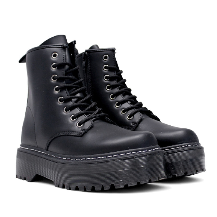 Botines plataforma negros de estilo militar con plataforma tirador trasero y cremallera - Querol online