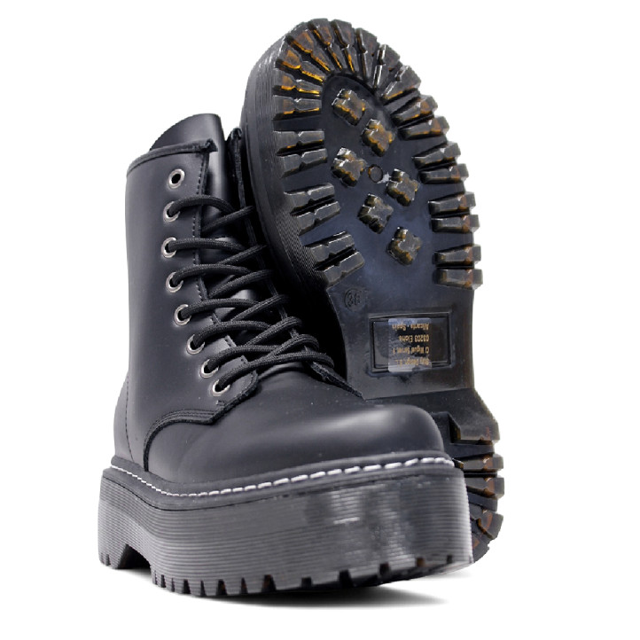 Botines plataforma negros de estilo militar con plataforma tirador trasero y cremallera - Querol online