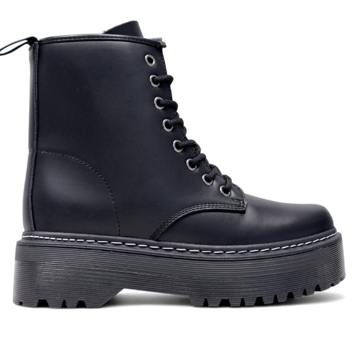 Botines plataforma negros de estilo militar con plataforma tirador trasero y cremallera - Querol online
