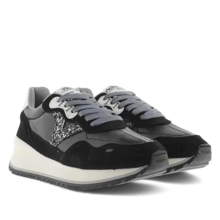 Zapatillas urban Victoria viento metal y glitter negras - Querol online