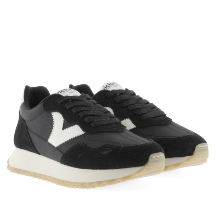 Zapatillas urban Victoria viento nylon y serraje blanca y negra - Querol online