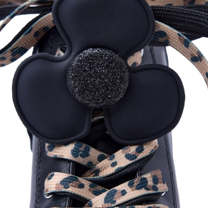 Botines Gioseppo mulliken negras con flor de quita y pon y animal print - Querol online