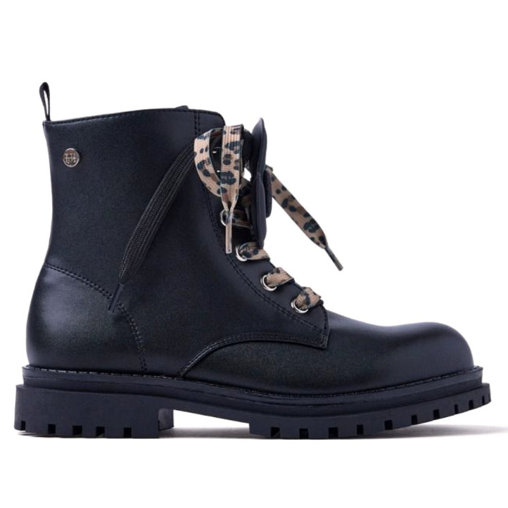 Botines Gioseppo mulliken negras con flor de quita y pon y animal print - Querol online