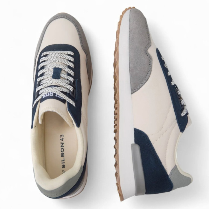 Zapatillas deportivas Silbon running relax milticolor beige con detalles azules - Querol online