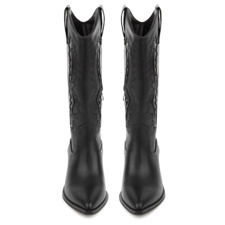 Botas tacón BB Up negras estilo cowboy con relieve en la caña - Querol online