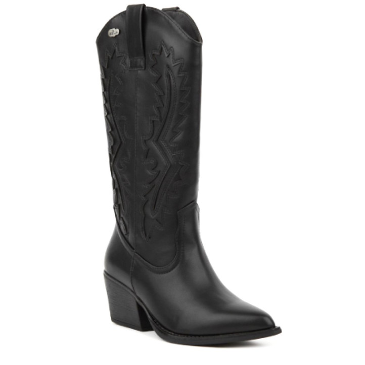 Botas tacón BB Up negras estilo cowboy con relieve en la caña - Querol online