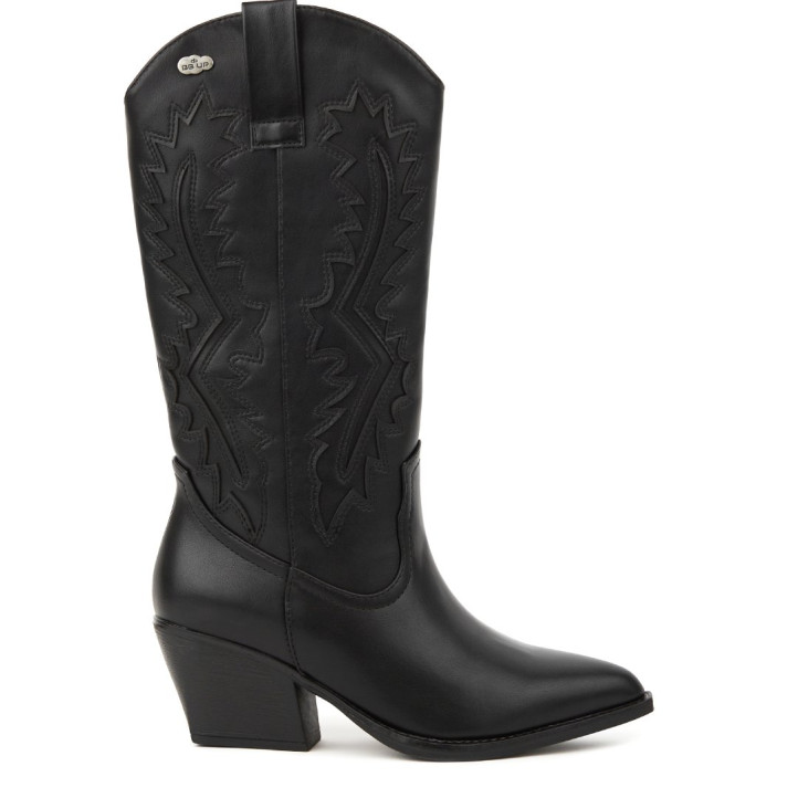Botas tacón BB Up negras estilo cowboy con relieve en la caña - Querol online