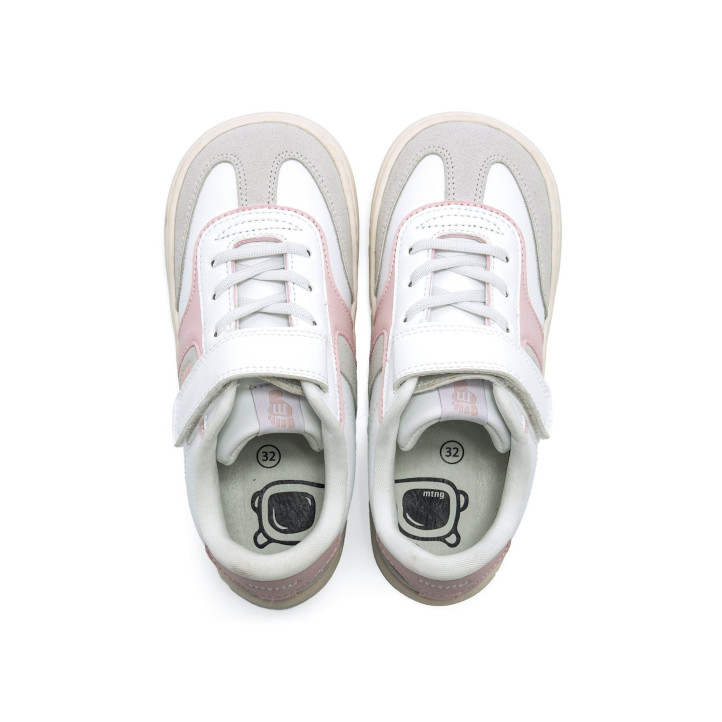 Zapatillas deporte Mustang free blancas con detalles rosas y girses y cierre con velcro respetuosas - Querol online