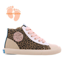 Sabatilles altes Mustang free animal print amb cordons roses i pegat lateral respectuoses