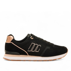 Zapatillas urban Mustang joggo classic negras con detalles en oro rosa - Querol online