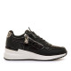 Zapatos cuña Mustang goa negras con animal print y cuña - Querol online