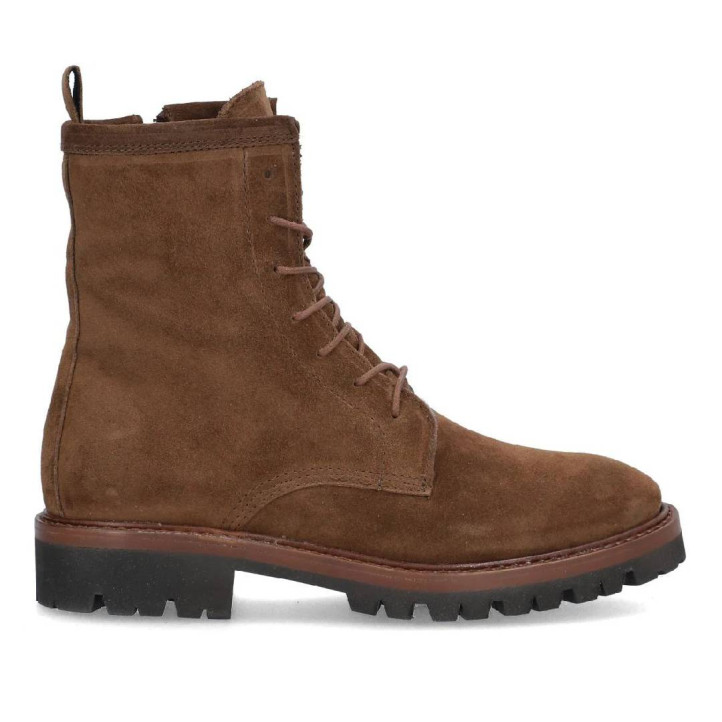Botins plans Alpe militare marrons de pell amb cremallera lateral i cordons - Querol online