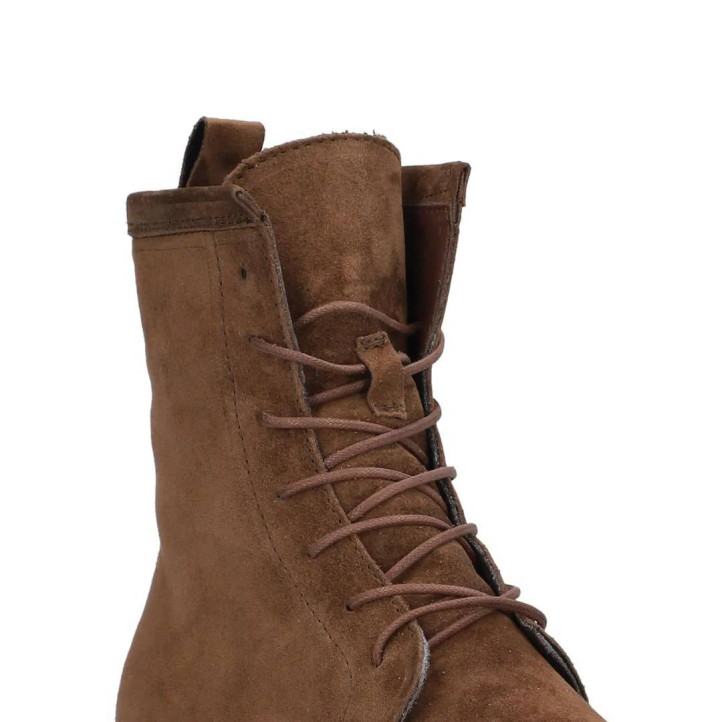Botins plans Alpe militare marrons de pell amb cremallera lateral i cordons - Querol online