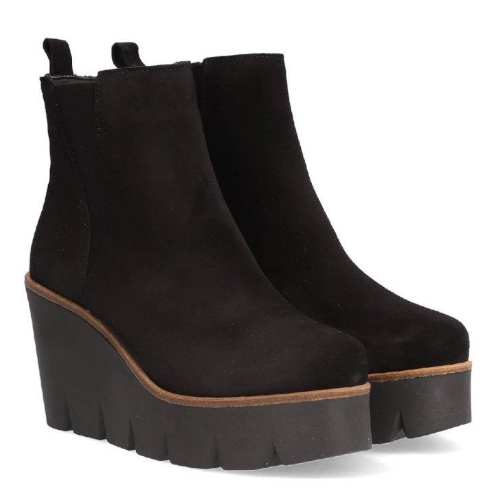 Botines tacón Alpe sasha negras de piel con cuña - Querol online