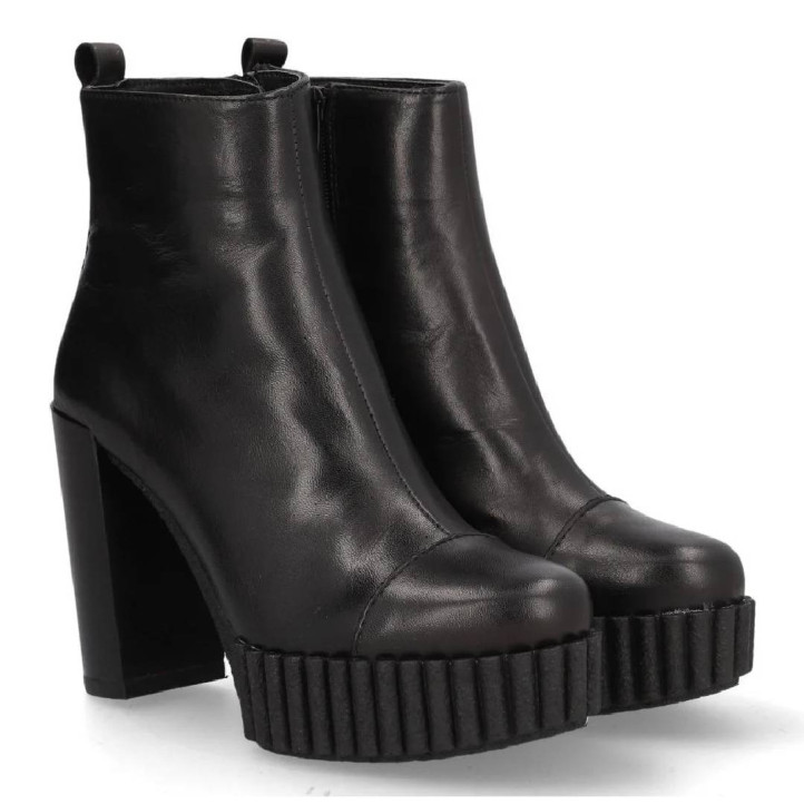 Botines tacón Alpe andrea negros de piel con plataforma y tacón alto - Querol online