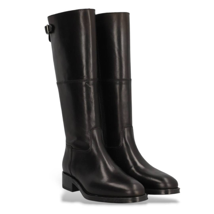 Botas planas Alpe couture negras de piel con hebilla decorativa - Querol online