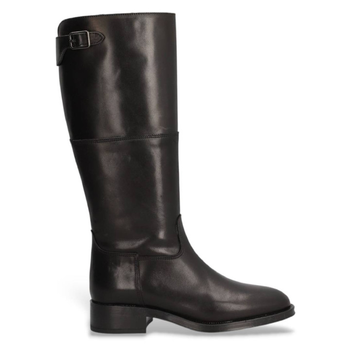 Botas planas Alpe couture negras de piel con hebilla decorativa - Querol online