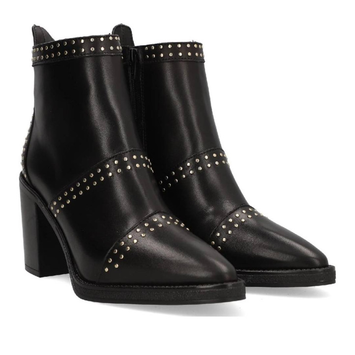 Botines tacón Alpe candem negros de piel con tachuelas - Querol online