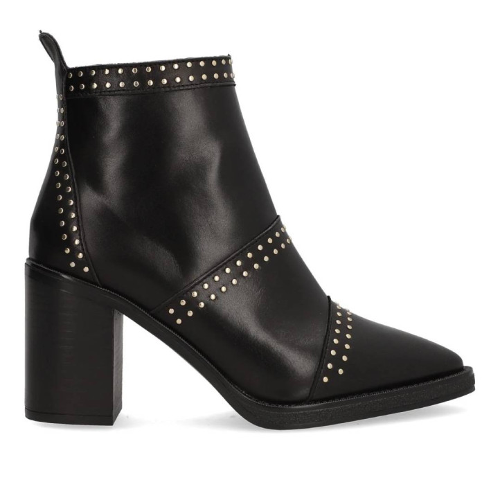 Botines tacón Alpe candem negros de piel con tachuelas - Querol online