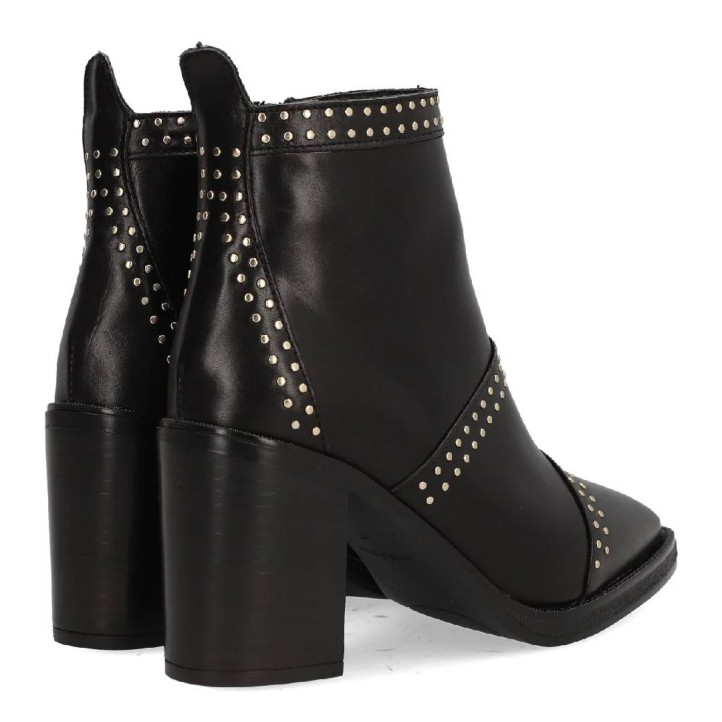 Botines tacón Alpe candem negros de piel con tachuelas - Querol online