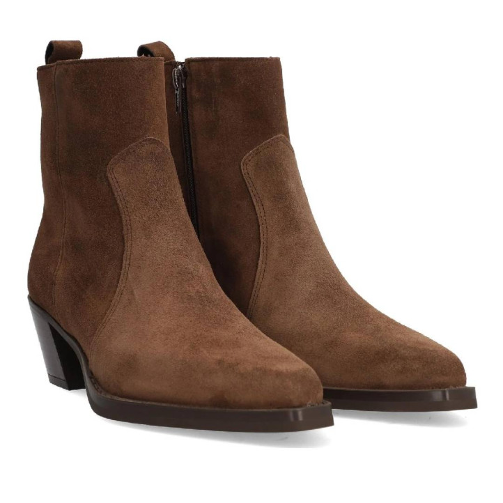 Botines tacón Alpe brooklyn marrón chocolate de piel estilo cowboy - Querol online