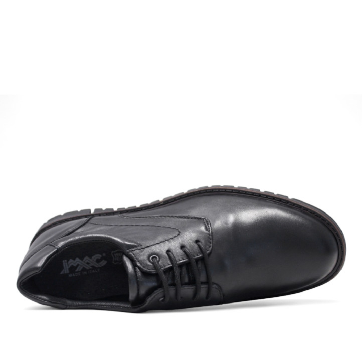 Zapatos vestir Imac negros de piel con cordones al tono y franja marrón en la suela - Querol online