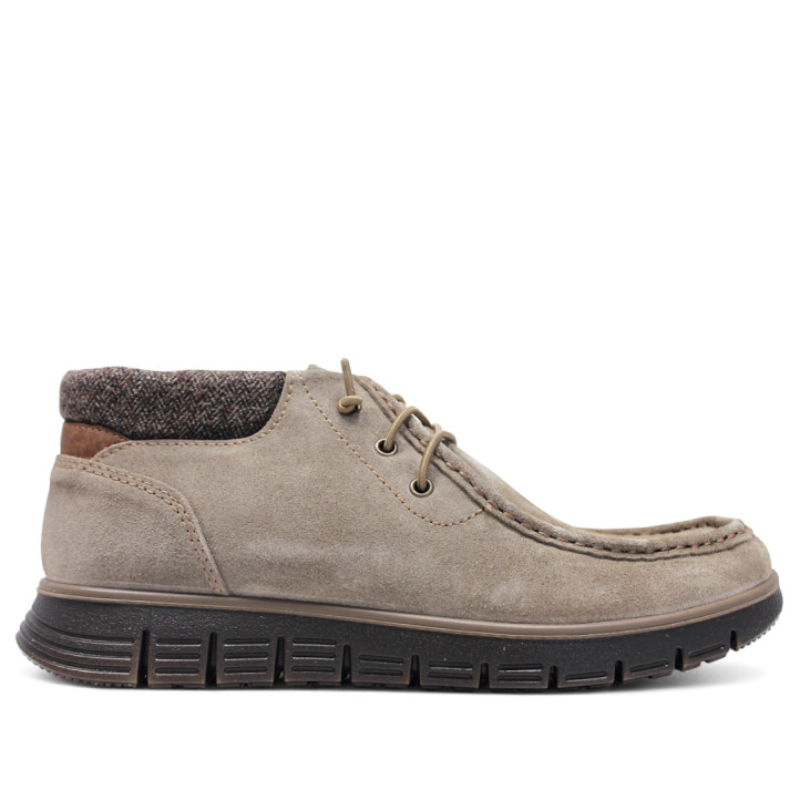 Botins Imac marrons de camussa amb panell textil posterior i sola en contrast - Querol online
