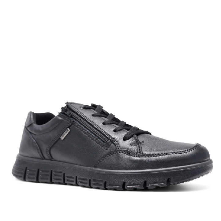 Zapatos sport Imac negros de piel con cordones y cremallera lateral con suela dentada - Querol online