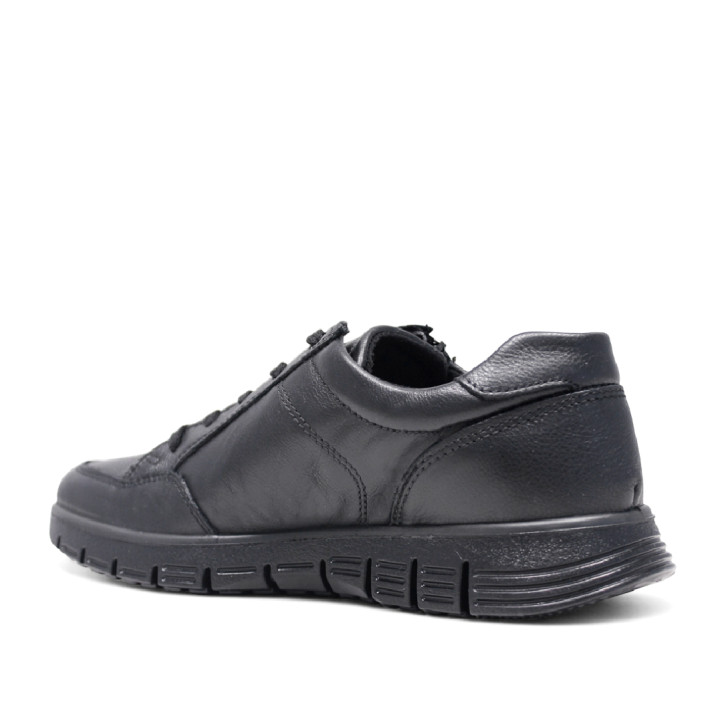 Zapatos sport Imac negros de piel con cordones y cremallera lateral con suela dentada - Querol online