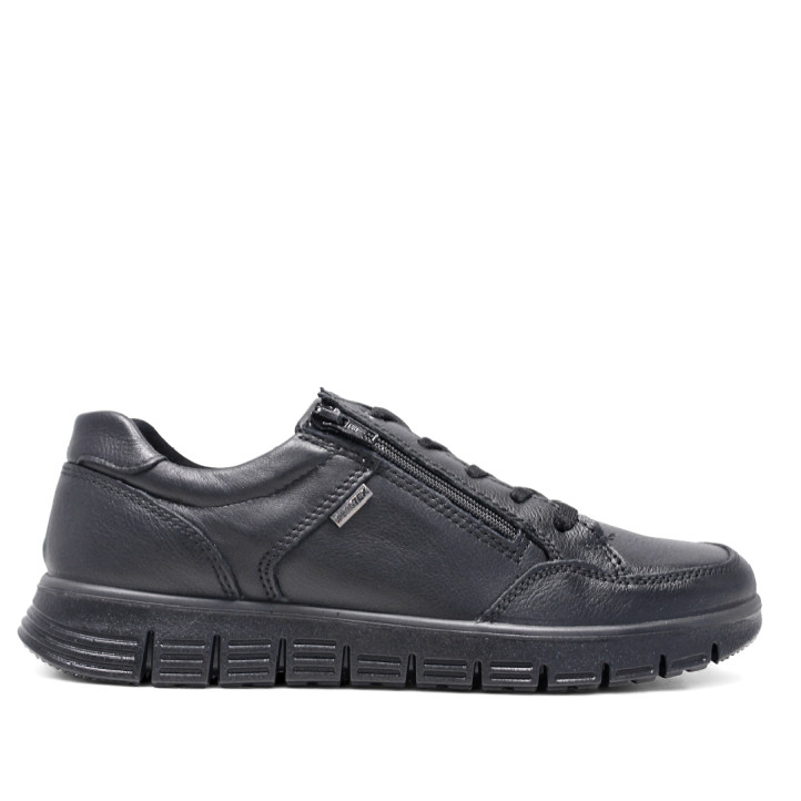 Zapatos sport Imac negros de piel con cordones y cremallera lateral con suela dentada - Querol online