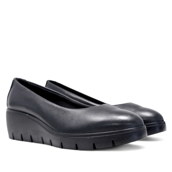 Zapatos cuña Imac negros de piel de estilo clásico con cuña - Querol online