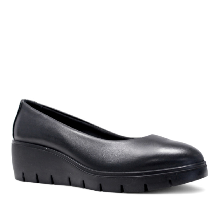 Zapatos cuña Imac negros de piel de estilo clásico con cuña - Querol online