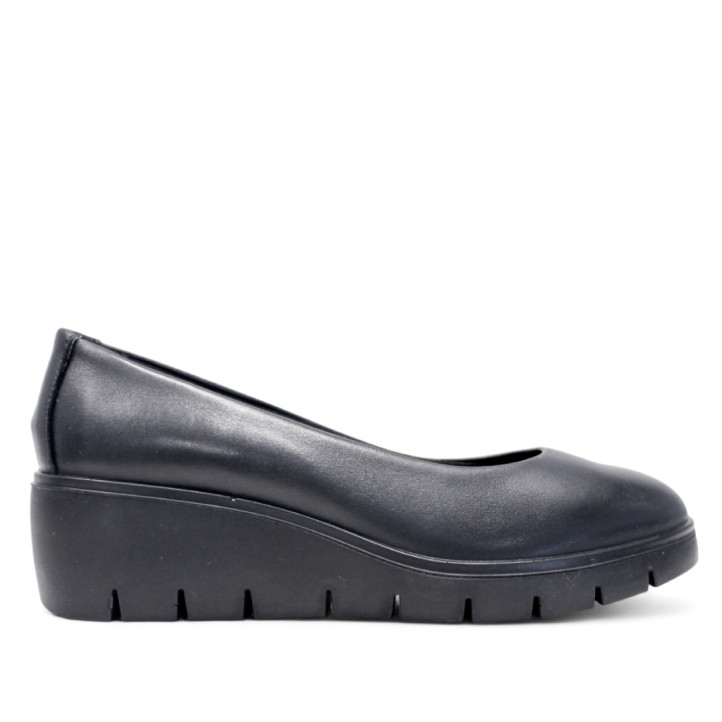 Zapatos cuña Imac negros de piel de estilo clásico con cuña - Querol online