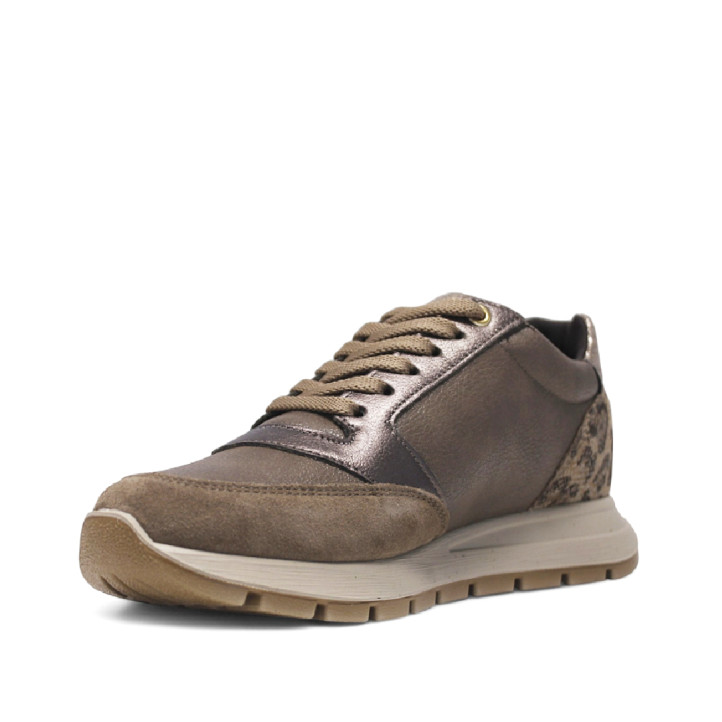 Zapatillas urban Imac marrones de piel con cremallera lateral y panel trasero de animal print - Querol online