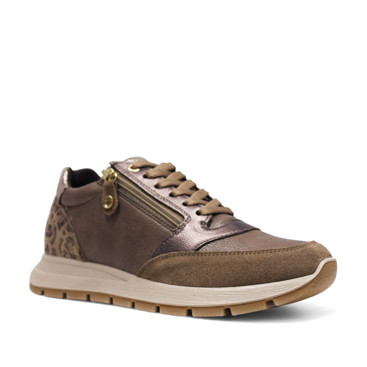 Zapatillas urban Imac marrones de piel con cremallera lateral y panel trasero de animal print - Querol online
