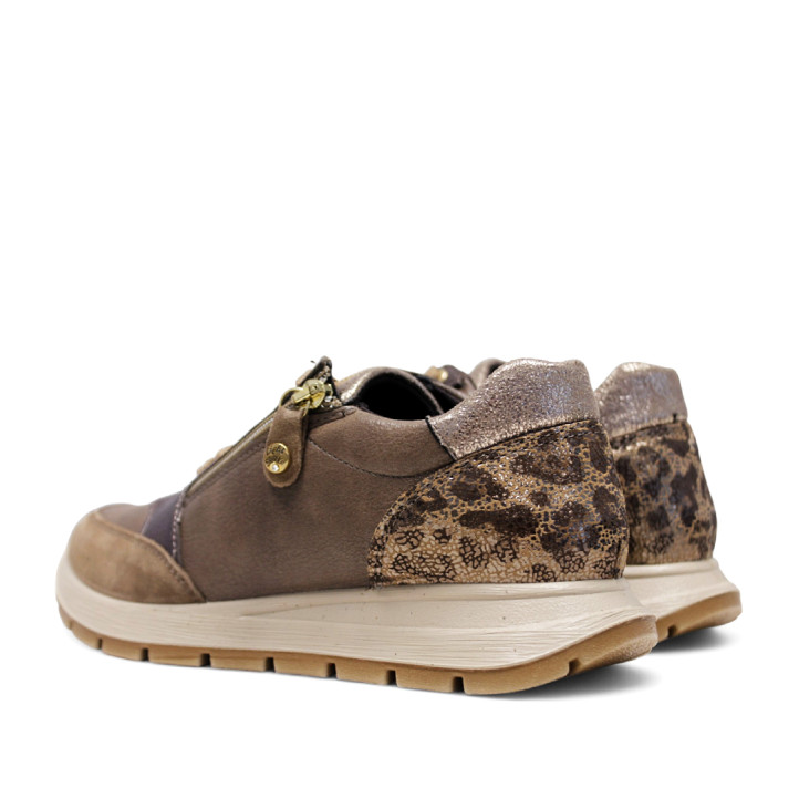 Zapatillas urban Imac marrones de piel con cremallera lateral y panel trasero de animal print - Querol online