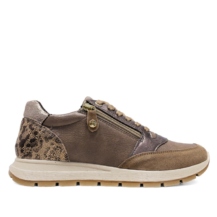 Zapatillas urban Imac marrones de piel con cremallera lateral y panel trasero de animal print - Querol online