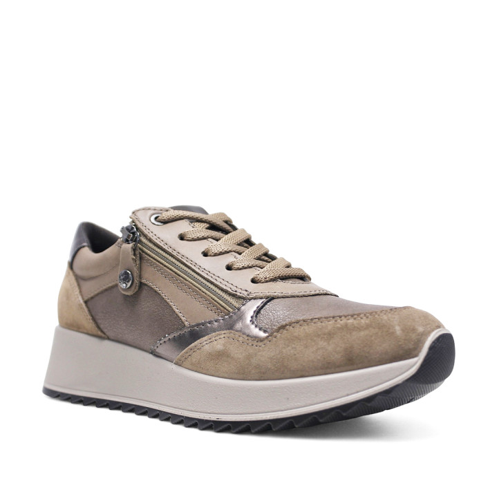 Sabatilles urban Imac taupe de pell amb panells platejats i cremallera lateral - Querol online