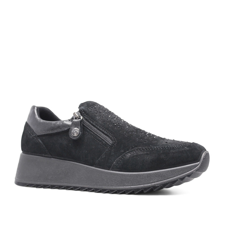 Zapatillas urban Imac negras de ante con brillantes en el empeine y cremallera lateral - Querol online