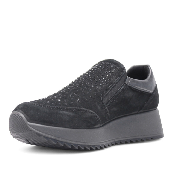 Zapatillas urban Imac negras de ante con brillantes en el empeine y cremallera lateral - Querol online