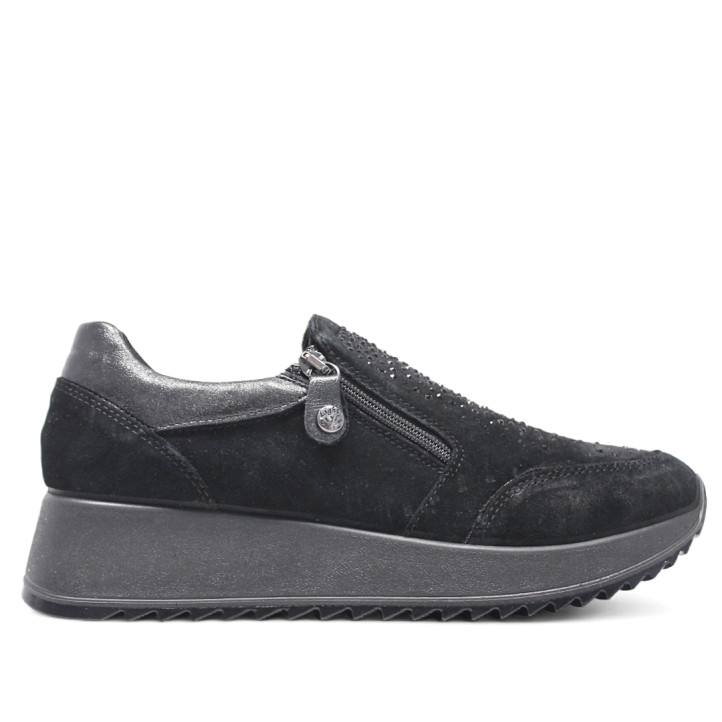Zapatillas urban Imac negras de ante con brillantes en el empeine y cremallera lateral - Querol online